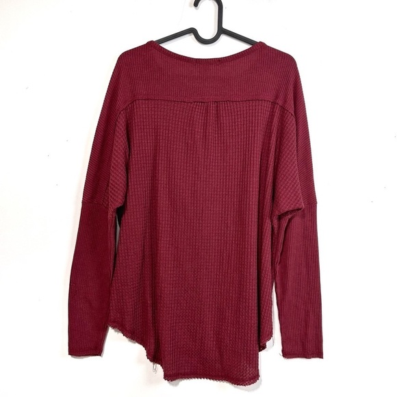 Gibsonlook Mixed Rib Waffle Knit Henley Top In Burgundy Women’s Size M NEW - Picture 8 of 11